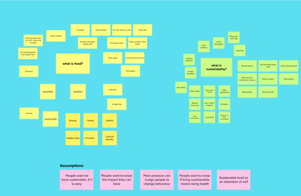 brainstorming around food and sustainability with assumptions