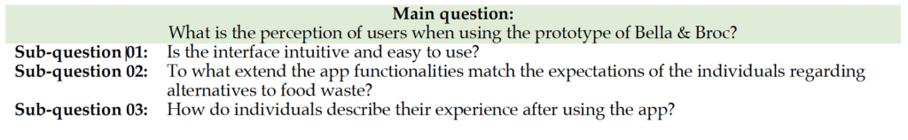 objective of the user testing with questions and subquestions