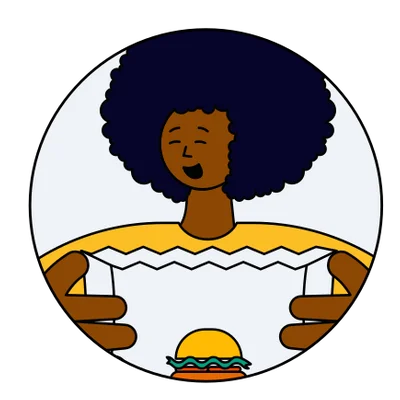 Illustration of happy person with a package of food